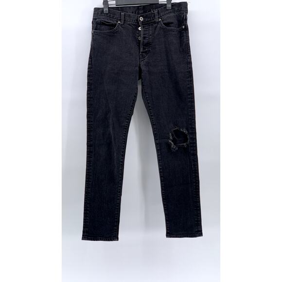 H&M Women’s Washed Black Button-Fly Distressed Slim & Denim Jeans SZ 32 - Picture 1 of 12